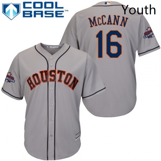Youth Majestic Houston Astros 16 Brian McCann Replica Grey Road 2017 World Series Champions Cool Base MLB Jersey Youth Majestic Houston Astros 16 Brian McCann Replica Grey Road 2017 World Series Champions Cool Base MLB Jersey
