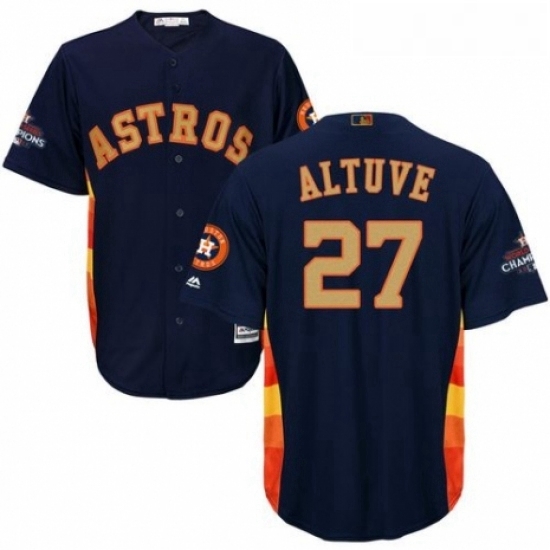 Youth Majestic Houston Astros 27 Jose Altuve Authentic Navy Blue Alternate 2018 Gold Program Cool Base MLB Jersey Youth Majestic Houston Astros 27 Jose Altuve Authentic Navy Blue Alternate 2018 Gold Program Cool Base MLB Jersey