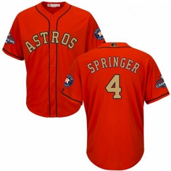 Youth Majestic Houston Astros 4 George Springer Authentic Orange Alternate 2018 Gold Program Cool Base MLB Jersey Youth Majestic Houston Astros 4 George Springer Authentic Orange Alternate 2018 Gold Program Cool Base MLB Jersey