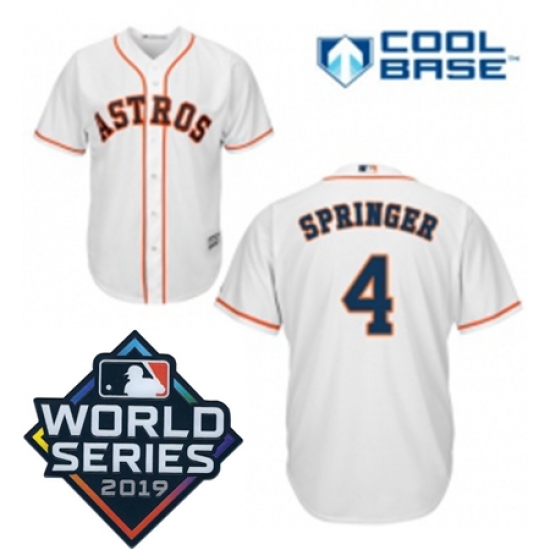 Youth Majestic Houston Astros 4 George Springer White Home Cool Base Sitched 2019 World Series Patch Jersey Youth Majestic Houston Astros 4 George Springer White Home Cool Base Sitched 2019 World Series Patch Jersey