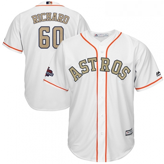 Youth Majestic Houston Astros 60 Dallas Keuchel Authentic White 2018 Gold Program Cool Base MLB Jersey