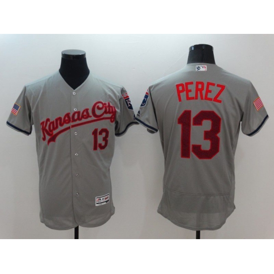 Men Kansas City Royals 13 Perez Grey Elite 2022 MLB Jersey Men Kansas City Royals 13 Perez Grey Elite 2022 MLB Jersey