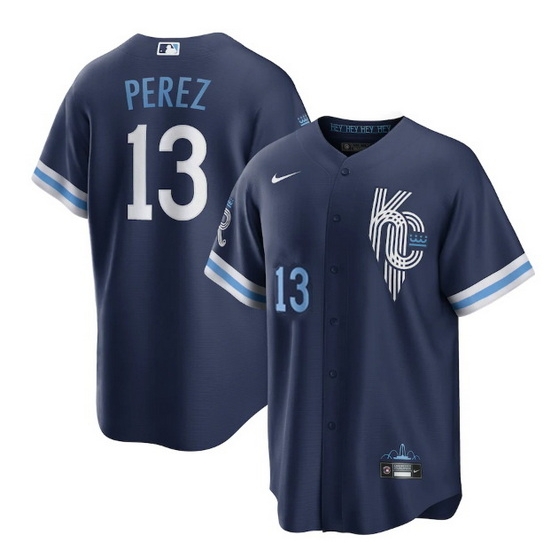 Men Kansas City Royals 13 Salvador Perez 2022 Navy City Connect Cool Base Stitched Jerse Men Kansas City Royals 13 Salvador Perez 2022 Navy City Connect Cool Base Stitched Jerse