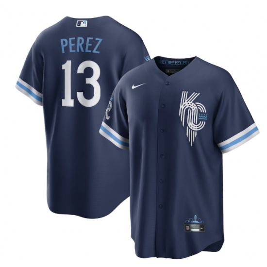 Men Kansas City Royals 13 Salvador Perez 2022 Navy City Connect Cool Base Stitched jersey Men Kansas City Royals 13 Salvador Perez 2022 Navy City Connect Cool Base Stitched jersey