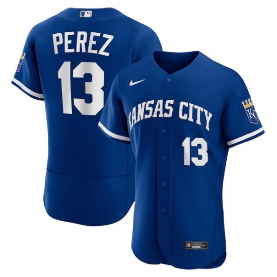Men Kansas City Royals 13 Salvador Perez Blue Flex Base Stitched Jersey Men Kansas City Royals 13 Salvador Perez Blue Flex Base Stitched Jersey