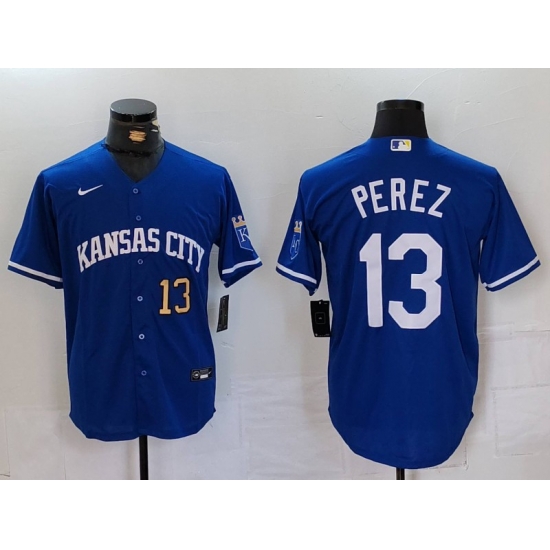Men Kansas City Royals 13 Salvador Perez Royal Cool Base Stitched Jersey 1 Men Kansas City Royals 13 Salvador Perez Royal Cool Base Stitched Jersey 1