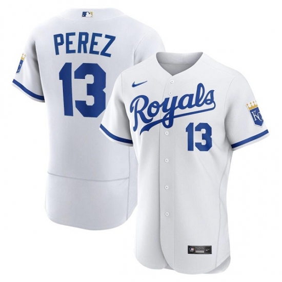 Men Kansas City Royals 13 Salvador Perez White Flex Base Stitched Jersey Men Kansas City Royals 13 Salvador Perez White Flex Base Stitched Jersey