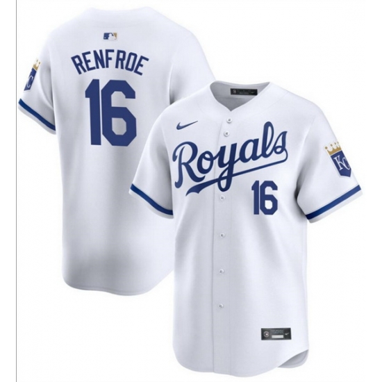 Men Kansas City Royals 16 Hunter Renfroe White 2024 Home Limited Cool Base Stitched Baseball Jersey Men Kansas City Royals 16 Hunter Renfroe White 2024 Home Limited Cool Base Stitched Baseball Jersey