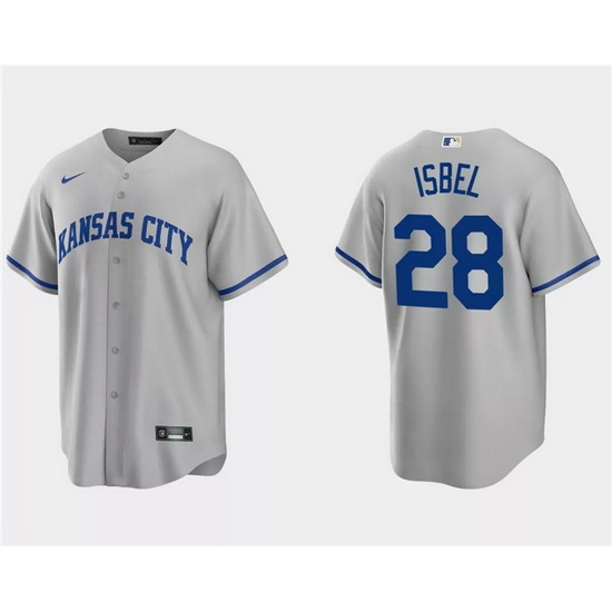 Men Kansas City Royals 28 Kyle Isbel Grey Cool Base Stitched Baseball Jersey Men Kansas City Royals 28 Kyle Isbel Grey Cool Base Stitched Baseball Jersey