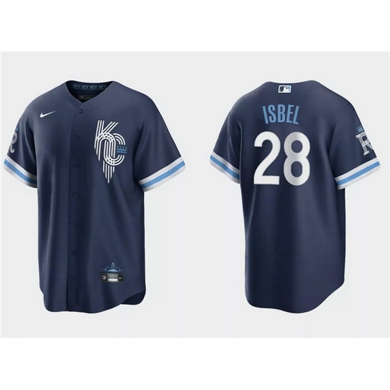 Men Kansas City Royals 28 Kyle Isbel Navy City Connect Cool Base Stitched Baseball Jersey Men Kansas City Royals 28 Kyle Isbel Navy City Connect Cool Base Stitched Baseball Jersey
