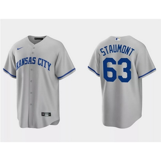 Men Kansas City Royals 63 Josh Staumont Grey Cool Base Stitched Baseball Jersey Men Kansas City Royals 63 Josh Staumont Grey Cool Base Stitched Baseball Jersey