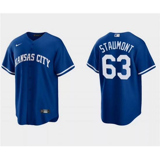 Men Kansas City Royals 63 Josh Staumont Royal Cool Base Stitched Baseball Jersey Men Kansas City Royals 63 Josh Staumont Royal Cool Base Stitched Baseball Jersey