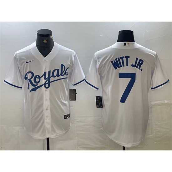 Men Kansas City Royals 7 Bobby Witt Jr White Cool Base Stitched Baseball Jersey Men Kansas City Royals 7 Bobby Witt Jr White Cool Base Stitched Baseball Jersey