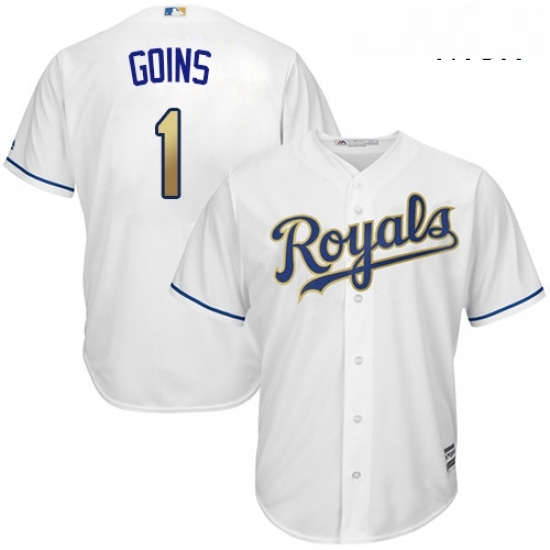 Mens Majestic Kansas City Royals 1 Ryan Goins Replica White Home Cool Base MLB Jersey Mens Majestic Kansas City Royals 1 Ryan Goins Replica White Home Cool Base MLB Jersey