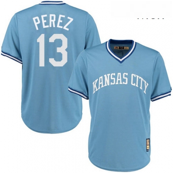Mens Majestic Kansas City Royals 13 Salvador Perez Authentic Light Blue Cooperstown MLB Jersey Mens Majestic Kansas City Royals 13 Salvador Perez Authentic Light Blue Cooperstown MLB Jersey