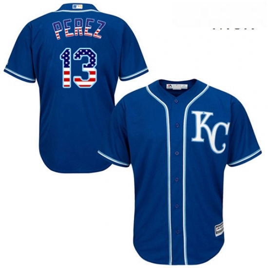 Mens Majestic Kansas City Royals 13 Salvador Perez Authentic Royal Blue USA Flag Fashion MLB Jersey Mens Majestic Kansas City Royals 13 Salvador Perez Authentic Royal Blue USA Flag Fashion MLB Jersey
