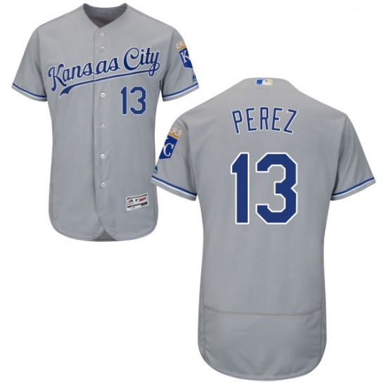 Mens Majestic Kansas City Royals 13 Salvador Perez Grey Road Flex Base Authentic Collection MLB Jersey Mens Majestic Kansas City Royals 13 Salvador Perez Grey Road Flex Base Authentic Collection MLB Jersey