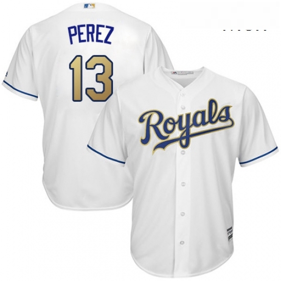 Mens Majestic Kansas City Royals 13 Salvador Perez Replica White Home Cool Base MLB Jersey Mens Majestic Kansas City Royals 13 Salvador Perez Replica White Home Cool Base MLB Jersey