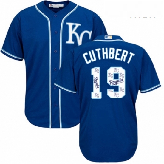 Mens Majestic Kansas City Royals 19 Cheslor Cuthbert Blue Authentic Blue Team Logo Fashion Cool Base MLB Jersey 