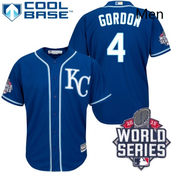 Mens Majestic Kansas City Royals 4 Alex Gordon Replica Blue Alternate 2 Cool Base 2015 World Series Mens Majestic Kansas City Royals 4 Alex Gordon Replica Blue Alternate 2 Cool Base 2015 World Series