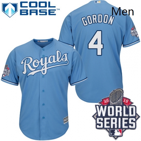 Mens Majestic Kansas City Royals 4 Alex Gordon Replica Light Blue Alternate 1 Cool Base 2015 World Series Mens Majestic Kansas City Royals 4 Alex Gordon Replica Light Blue Alternate 1 Cool Base 2015 World Series