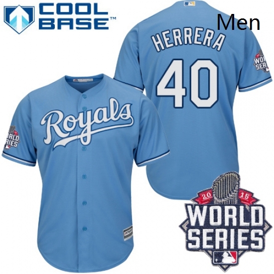 Mens Majestic Kansas City Royals 40 Kelvin Herrera Authentic Light Blue Alternate 1 Cool Base 2015 World Series Patch MLB Jersey Mens Majestic Kansas City Royals 40 Kelvin Herrera Authentic Light Blue Alternate 1 Cool Base 2015 World Series Patch MLB Jersey