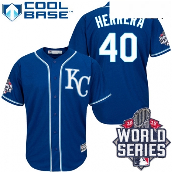 Mens Majestic Kansas City Royals 40 Kelvin Herrera Replica Blue Alternate 2 Cool Base 2015 World Series Patch MLB Jersey Mens Majestic Kansas City Royals 40 Kelvin Herrera Replica Blue Alternate 2 Cool Base 2015 World Series Patch MLB Jersey