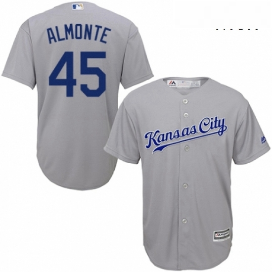 Mens Majestic Kansas City Royals 45 Abraham Almonte Replica Grey Road Cool Base MLB Jersey Mens Majestic Kansas City Royals 45 Abraham Almonte Replica Grey Road Cool Base MLB Jersey