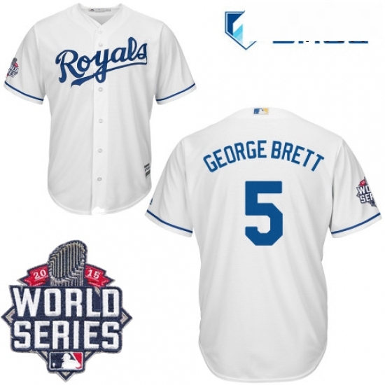 Mens Majestic Kansas City Royals 5 George Brett Replica White Home Cool Base 2015 World Series Patch MLB Jersey Mens Majestic Kansas City Royals 5 George Brett Replica White Home Cool Base 2015 World Series Patch MLB Jersey
