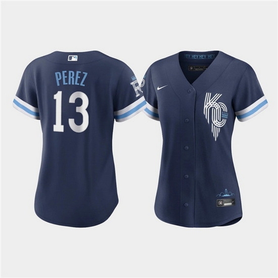 Women Kansas City Royals 13 Salvador Perez 2022 Navy City Connect Cool Base Stitched Jersey Women Kansas City Royals 13 Salvador Perez 2022 Navy City Connect Cool Base Stitched Jersey