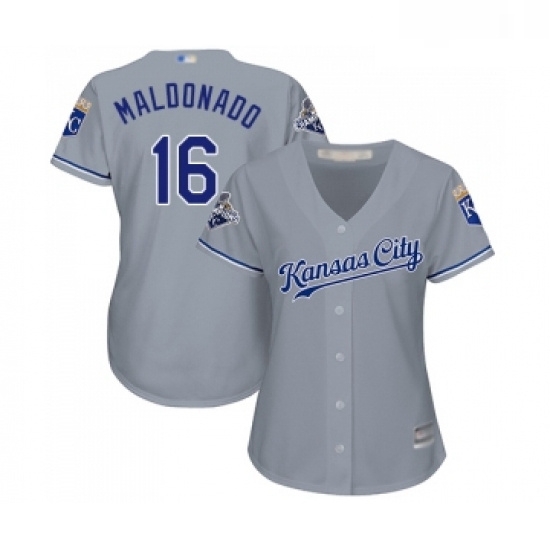 Womens Kansas City Royals 16 Martin Maldonado Replica Grey Road Cool Base Baseball Jersey Womens Kansas City Royals 16 Martin Maldonado Replica Grey Road Cool Base Baseball Jersey