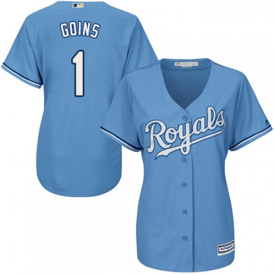 Womens Majestic Kansas City Royals 1 Ryan Goins Authentic Light Blue Alternate 1 Cool Base MLB Jersey Womens Majestic Kansas City Royals 1 Ryan Goins Authentic Light Blue Alternate 1 Cool Base MLB Jersey