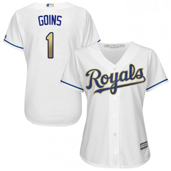 Womens Majestic Kansas City Royals 1 Ryan Goins Authentic White Home Cool Base MLB Jersey Womens Majestic Kansas City Royals 1 Ryan Goins Authentic White Home Cool Base MLB Jersey
