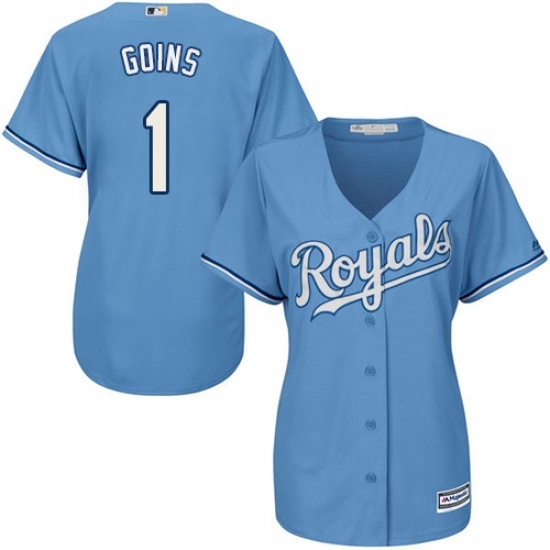 Womens Majestic Kansas City Royals 1 Ryan Goins Replica Light Blue Alternate 1 Cool Base MLB Jersey Womens Majestic Kansas City Royals 1 Ryan Goins Replica Light Blue Alternate 1 Cool Base MLB Jersey