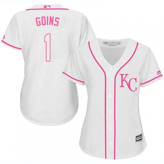 Womens Majestic Kansas City Royals 1 Ryan Goins Replica White Fashion Cool Base MLB Jersey Womens Majestic Kansas City Royals 1 Ryan Goins Replica White Fashion Cool Base MLB Jersey