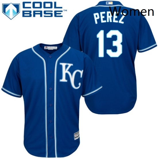 Womens Majestic Kansas City Royals 13 Salvador Perez Replica Blue Alternate 2 Cool Base MLB Jersey Womens Majestic Kansas City Royals 13 Salvador Perez Replica Blue Alternate 2 Cool Base MLB Jersey