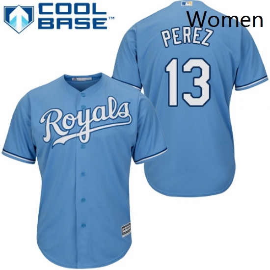 Womens Majestic Kansas City Royals 13 Salvador Perez Replica Light Blue Alternate 1 Cool Base MLB Jersey Womens Majestic Kansas City Royals 13 Salvador Perez Replica Light Blue Alternate 1 Cool Base MLB Jersey