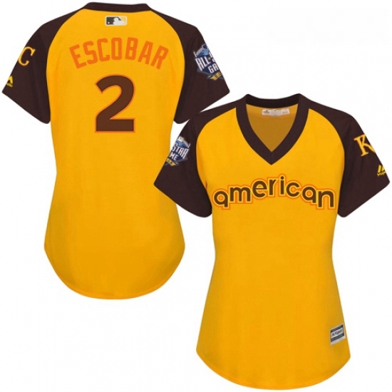 Womens Majestic Kansas City Royals 2 Alcides Escobar Authentic Yellow 2016 All Star American League BP Cool Base MLB Jersey Womens Majestic Kansas City Royals 2 Alcides Escobar Authentic Yellow 2016 All Star American League BP Cool Base MLB Jersey