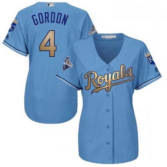 Womens Majestic Kansas City Royals 4 Alex Gordon Authentic Light Blue 2015 World Series Champions Gold Program Cool Base MLB Jersey Womens Majestic Kansas City Royals 4 Alex Gordon Authentic Light Blue 2015 World Series Champions Gold Program Cool Base MLB Jersey