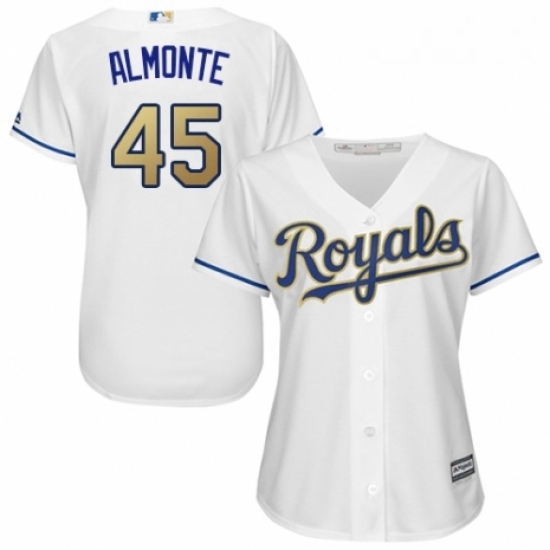 Womens Majestic Kansas City Royals 45 Abraham Almonte Replica White Home Cool Base MLB Jersey Womens Majestic Kansas City Royals 45 Abraham Almonte Replica White Home Cool Base MLB Jersey