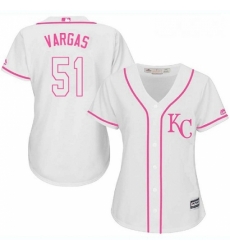 Womens Majestic Kansas City Royals 51 Jason Vargas Replica White Fashion Cool Base MLB Jersey 