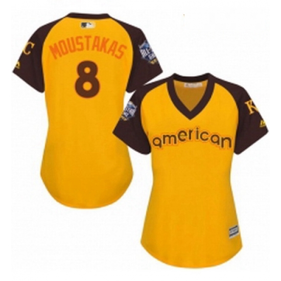 Womens Majestic Kansas City Royals 8 Mike Moustakas Authentic Yellow 2016 All Star American League BP Cool Base MLB Jersey Womens Majestic Kansas City Royals 8 Mike Moustakas Authentic Yellow 2016 All Star American League BP Cool Base MLB Jersey