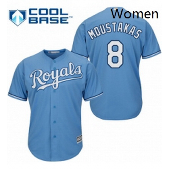 Womens Majestic Kansas City Royals 8 Mike Moustakas Replica Light Blue Alternate 1 Cool Base MLB Jersey Womens Majestic Kansas City Royals 8 Mike Moustakas Replica Light Blue Alternate 1 Cool Base MLB Jersey