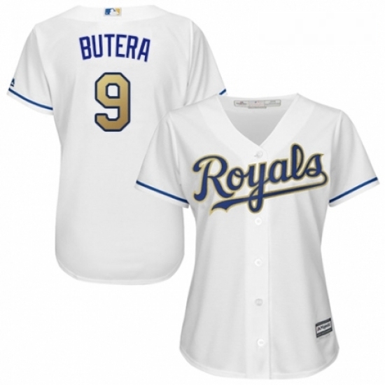 Womens Majestic Kansas City Royals 9 Drew Butera Authentic White Home Cool Base MLB Jersey 