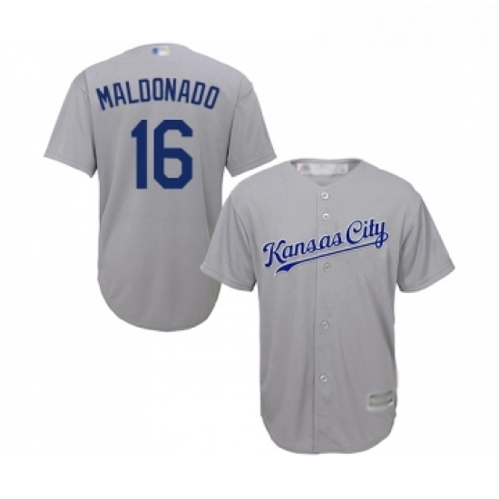 Youth Kansas City Royals 16 Martin Maldonado Replica Grey Road Cool Base Baseball Jersey Youth Kansas City Royals 16 Martin Maldonado Replica Grey Road Cool Base Baseball Jersey