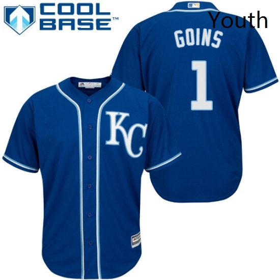 Youth Majestic Kansas City Royals 1 Ryan Goins Authentic Blue Alternate 2 Cool Base MLB Jersey Youth Majestic Kansas City Royals 1 Ryan Goins Authentic Blue Alternate 2 Cool Base MLB Jersey