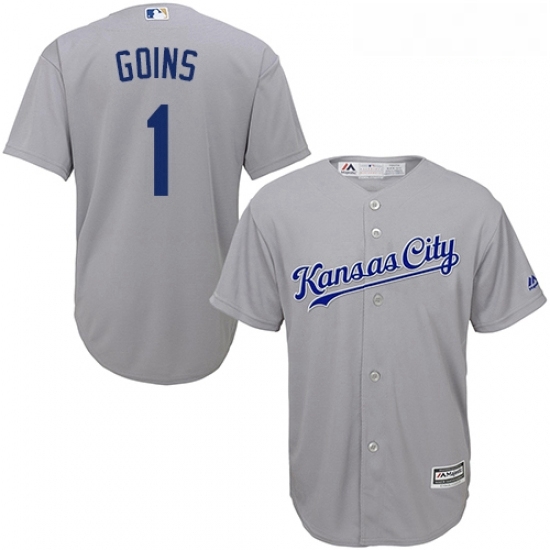 Youth Majestic Kansas City Royals 1 Ryan Goins Authentic Grey Road Cool Base MLB Jersey 