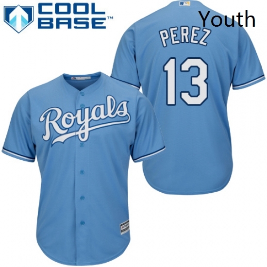 Youth Majestic Kansas City Royals 13 Salvador Perez Replica Light Blue Alternate 1 Cool Base MLB Jersey Youth Majestic Kansas City Royals 13 Salvador Perez Replica Light Blue Alternate 1 Cool Base MLB Jersey