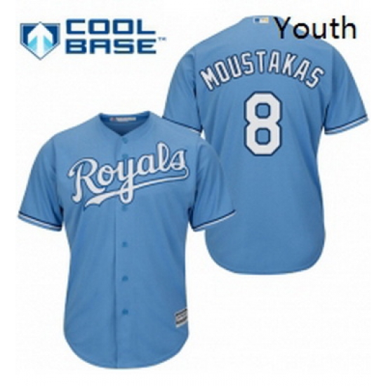 Youth Majestic Kansas City Royals 8 Mike Moustakas Replica Light Blue Alternate 1 Cool Base MLB Jersey Youth Majestic Kansas City Royals 8 Mike Moustakas Replica Light Blue Alternate 1 Cool Base MLB Jersey