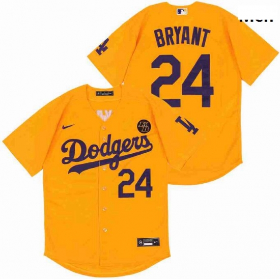 Men Dodgers 24 Kobe Bryant Yellow Cool Base Stitched MLB Jersey Men Dodgers 24 Kobe Bryant Yellow Cool Base Stitched MLB Jersey